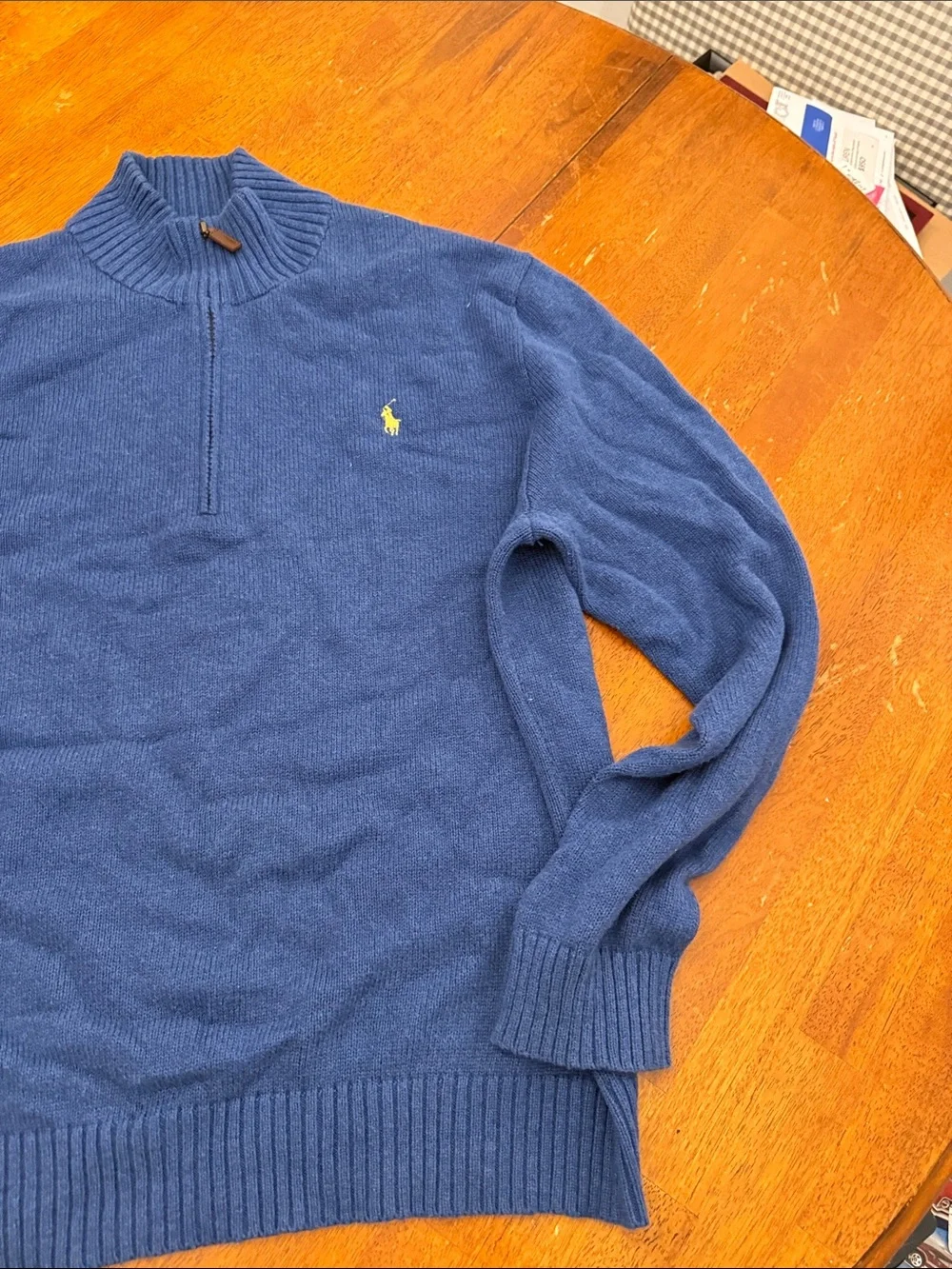 Polo by Ralph Lauren Men's Blue Half-Zip Sweater with Yellow Logo xxl